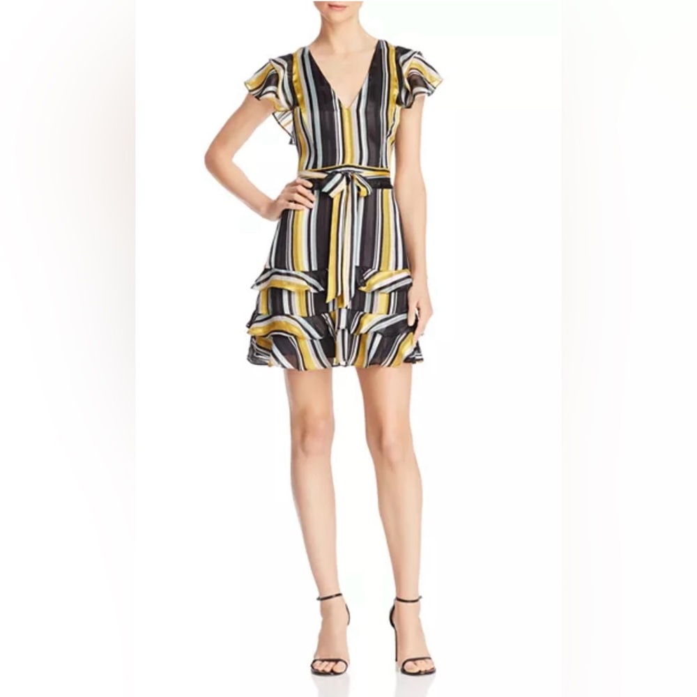 Parker Elijah Striped Mini Yellow and Black Dress Size 4